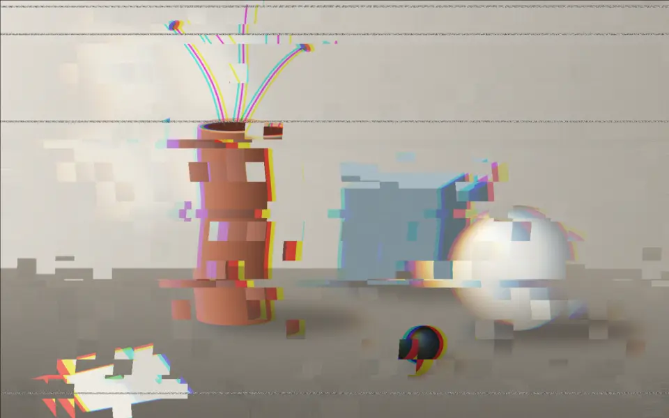 The still life broken into smeared compression blocks.